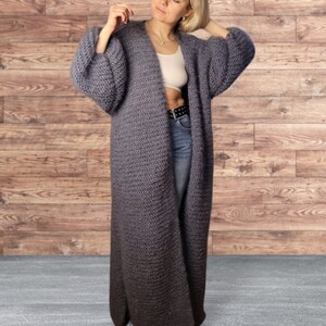 Gris Mohair Maxi Cardigan Largo Mohair Cárdigan Punto Boho Estilo Cárdigan Largo Cardi Punto Cárdigan Boho Largo Gris Cárdigan Suéter Gris imagen 2