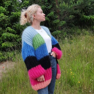 Soft cozy warm mohair multicolor oversized cardigan, mohair cardigan, handknitted cardigan,  fluffy cardigan, woolen cardigan, moher sweater