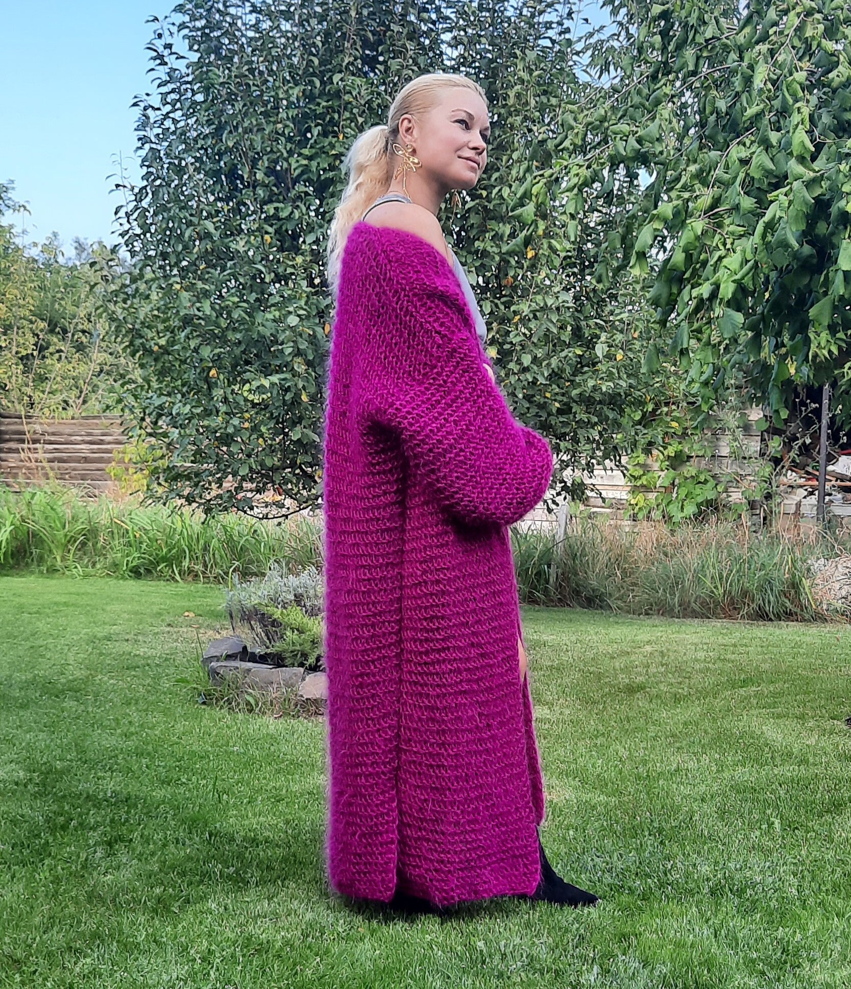 Long Sleeve Mohair Cardigan - Deep Black