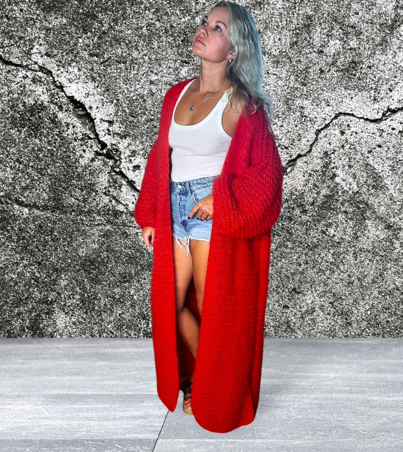 Red Mohair Maxi Cardigan Long Mohair Cardigan Knitted Boho Red Mohair Maxi Cardigan Long Mohair Cardigan Knitted Boho