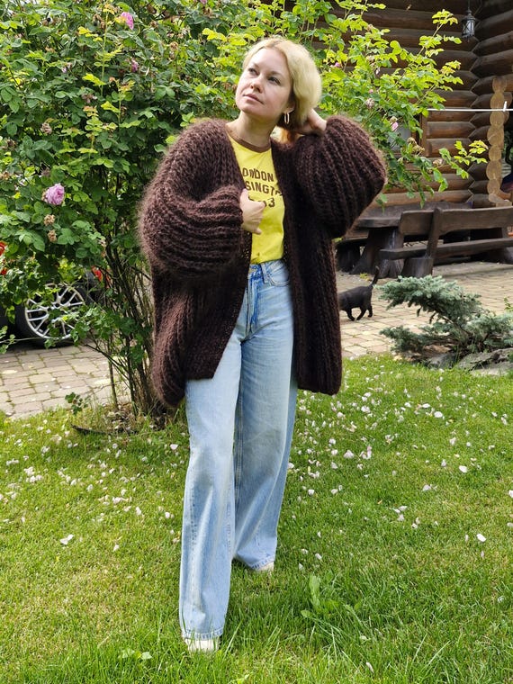 Longpullover Grobstrick Pullover Oversize Damen Strickjacke Long