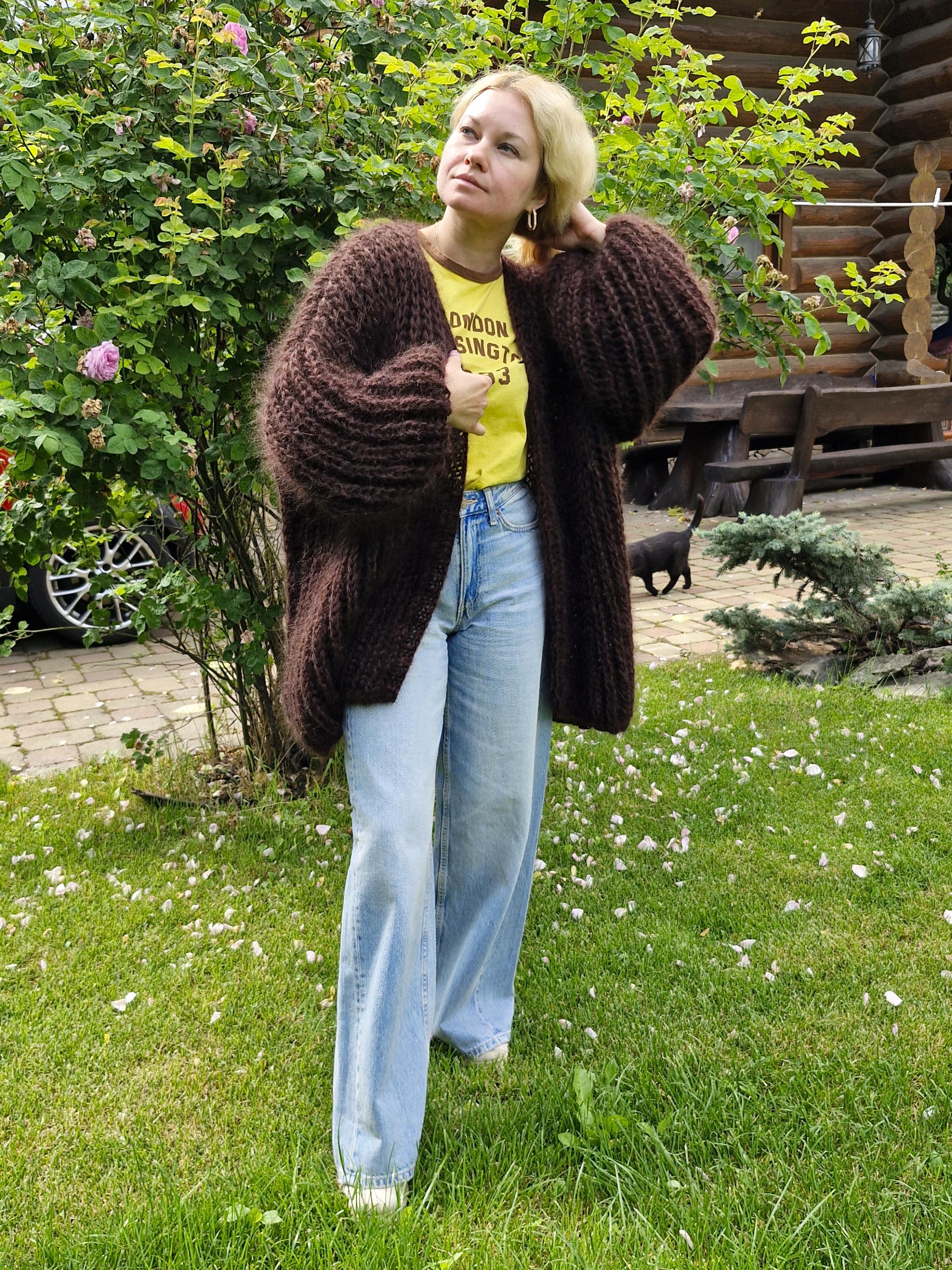 Shaggy Knit Cardigan - Etsy Canada