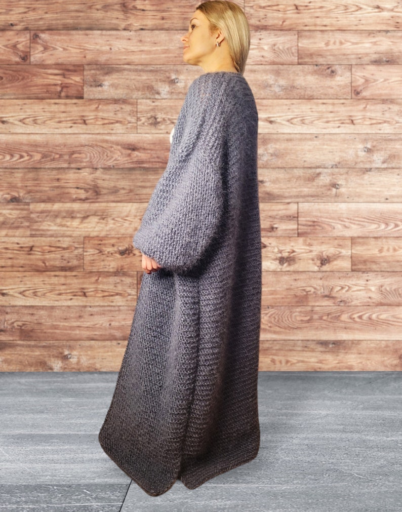 Gris Mohair Maxi Cardigan Largo Mohair Cárdigan Punto Boho Estilo Cárdigan Largo Cardi Punto Cárdigan Boho Largo Gris Cárdigan Suéter Gris imagen 6