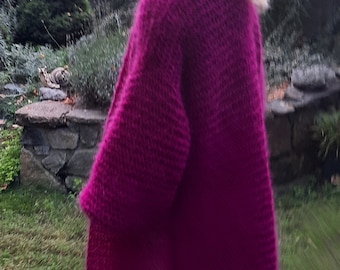 Boho Mohair Maxi Cardigan Lange Mohair Cardigan Strickjacke Wolle Cardigan Lange Strickjacke aus Wolle