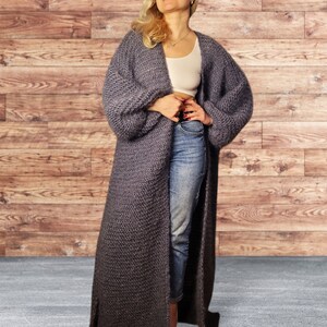 Gris Mohair Maxi Cardigan Largo Mohair Cárdigan Punto Boho Estilo Cárdigan Largo Cardi Punto Cárdigan Boho Largo Gris Cárdigan Suéter Gris imagen 7