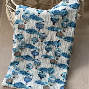 100% organic cotton muslin baby swaddle blanket large 47” hot air balloon print