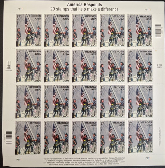 Heroes USA 9/11 Postage Stamps America Responds Full Sheet Etsy