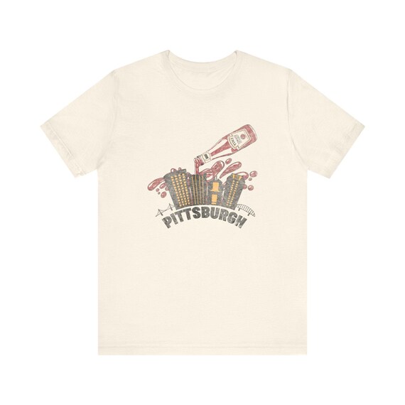 Yinzer Pittsburgh T-Shirt: Dahntahn Skyline Splash - Heinz Ketchup Art, Bella+Canvas Cotton, Unisex Jersey Tee