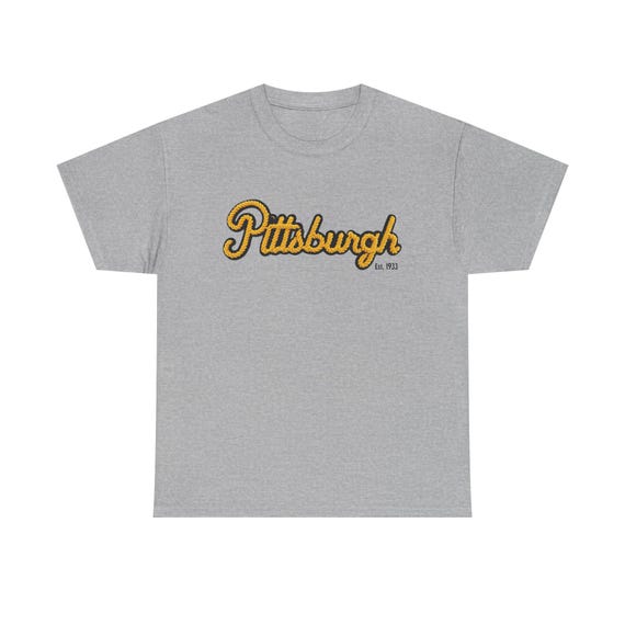 Unisex Heavy Cotton Tee Pittsburgh Faux Embroidery, Classic Fit Crew Neck (100% US Cotton, Tear-Away Label, S-3XL)