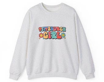 Heavy Blend Crewneck, Pittsburgh Girl Graphic - Heather Sport Colors | Gildan Cotton Polyester