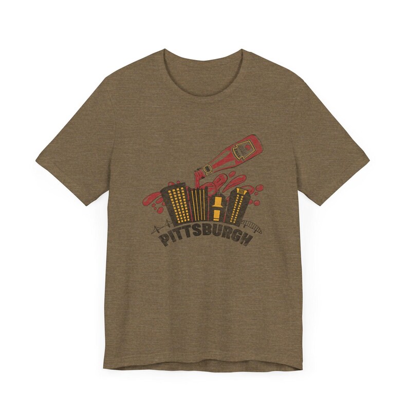 Yinzer Pittsburgh T-Shirt: Dahntahn Skyline Splash - Heinz Ketchup Art, Bella+Canvas Cotton, Unisex Jersey Tee Bild 9