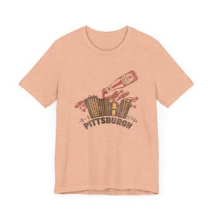 Yinzer Pittsburgh T-Shirt: Dahntahn Skyline Splash - Heinz Ketchup Art, Bella+Canvas Cotton, Unisex Jersey Tee Bild 6