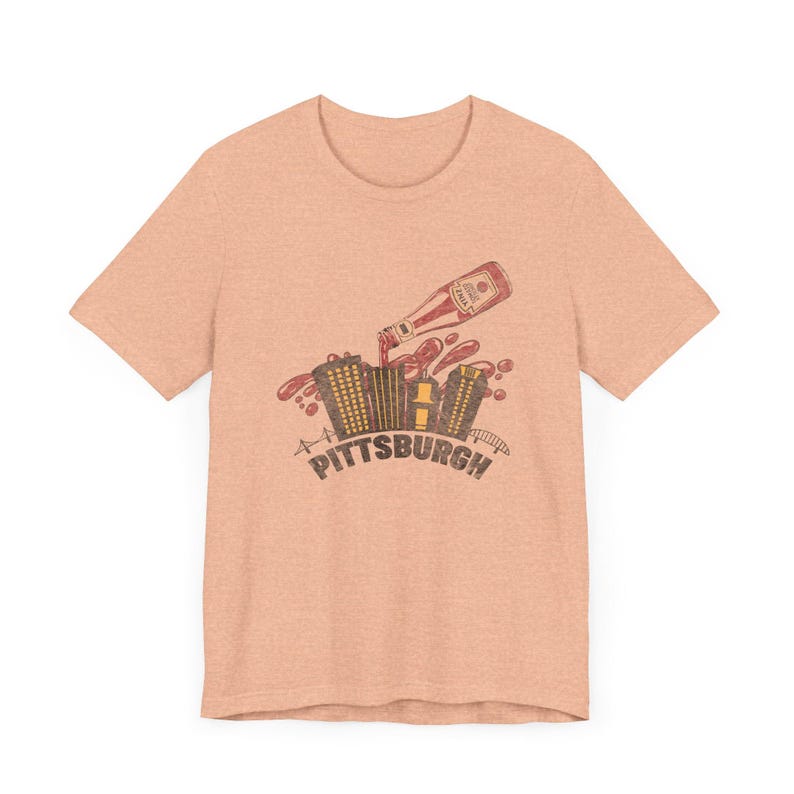 Yinzer Pittsburgh T-Shirt: Dahntahn Skyline Splash - Heinz Ketchup Art, Bella+Canvas Cotton, Unisex Jersey Tee Bild 6