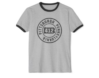 412 Area Code Pittsburgh Pa Stamped Ringer T-Shirt