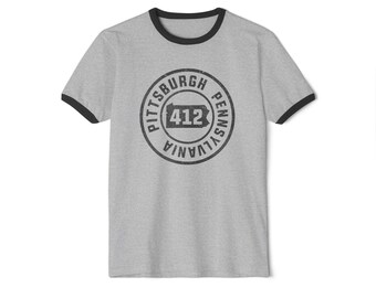 Camiseta con ribete estampado con el código de área 412 de Pittsburgh, Pensilvania.