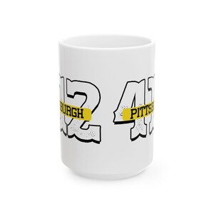 Bpa Free Coffee Mug Comfortable C Handle, 412 Pittsburgh Design, Shiny White Ceramic (11oz & 15oz Sizes, Lead Free) image 3