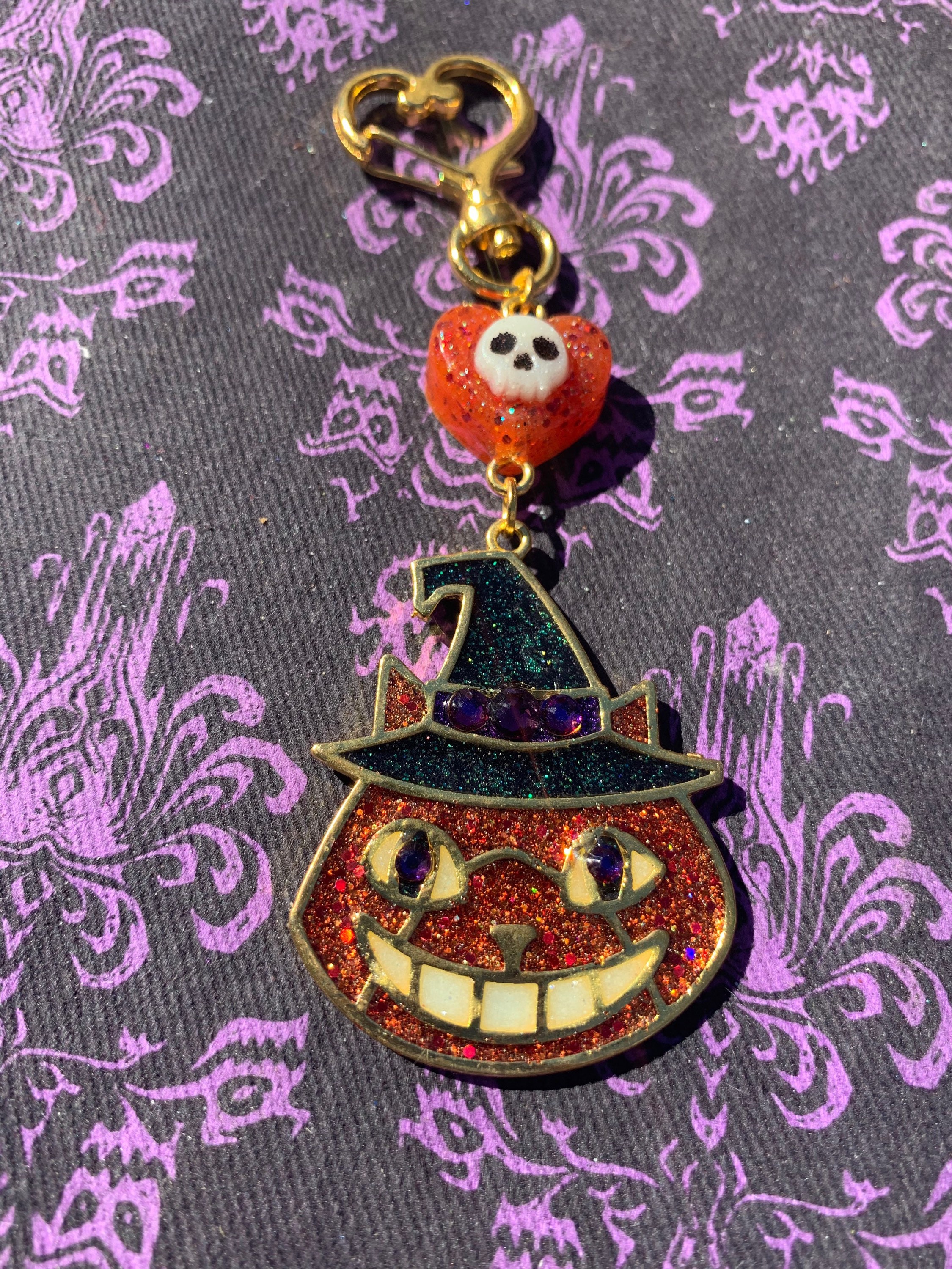 Vintage Halloween Witch Cat Keychain With Swarovski Crystals Etsy UK