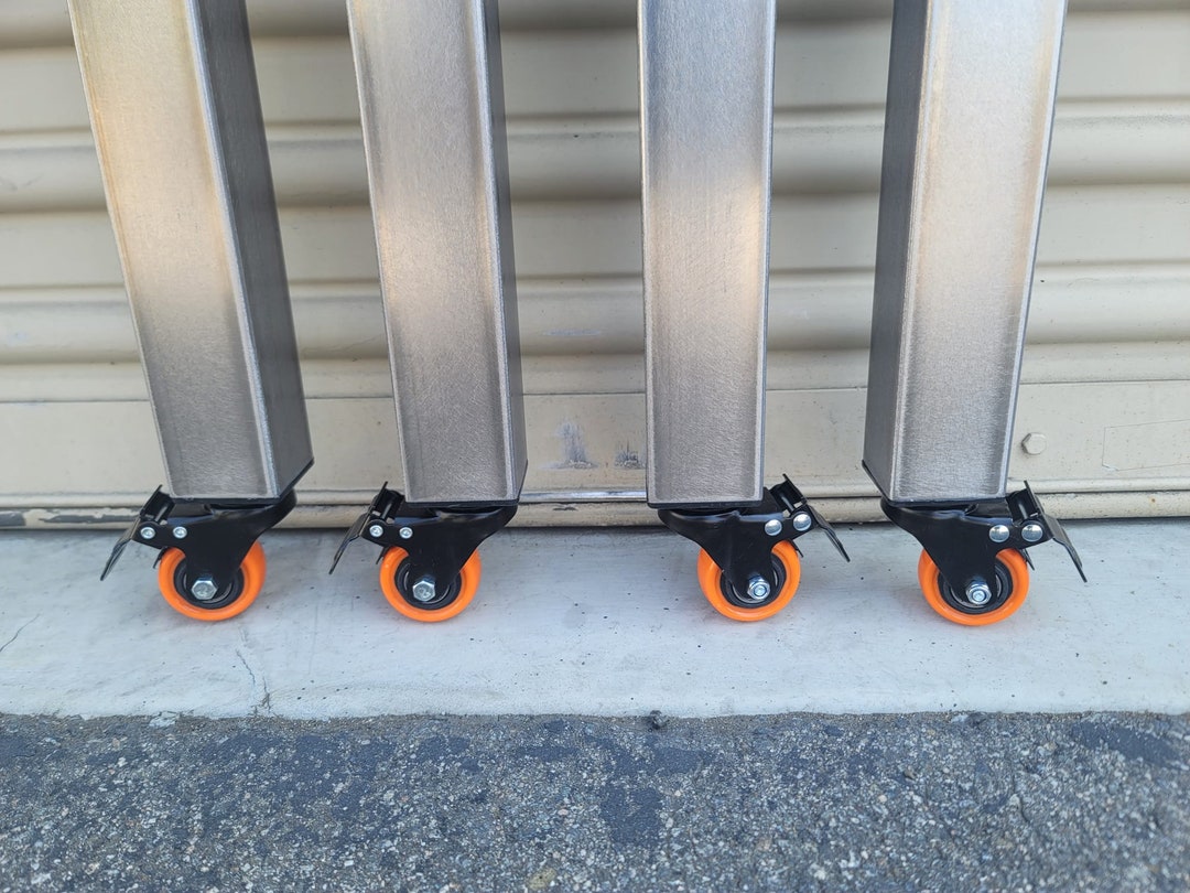 4 Industrial Square 2x 2 Table Legs With Wheels 2, 4 Square Metal Legs