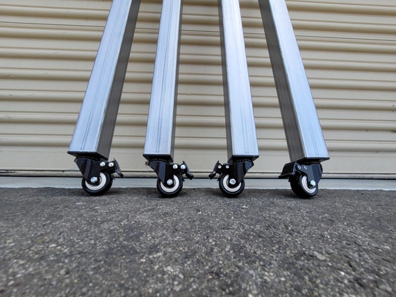 Square Metal Table Legs With 2in. Wheels: Raw Steel Industrial