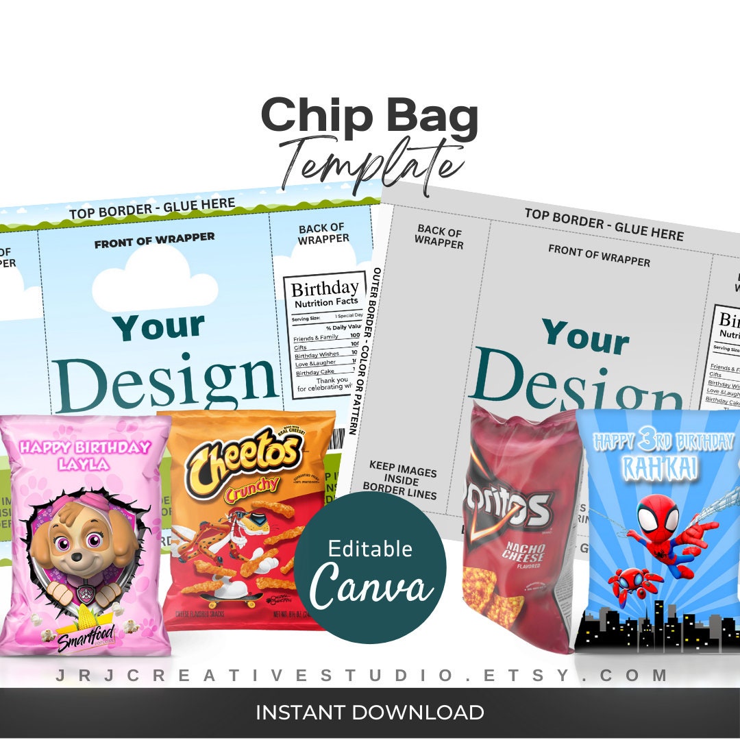 Canva Custom Chip Bag Template DIY Chip Bag Template Canva Easy Party