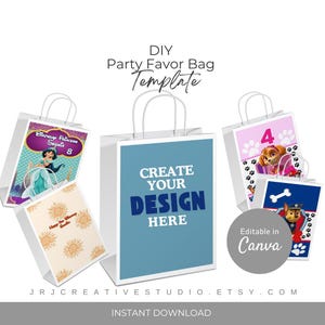 Modèle d'étiquette de sac cadeau, étiquette de sac de fête, étiquette autocollante de sac à surprises, design en toile, articles de toilette à faire soi-même, fête imprimable, fichier numérique, vierge