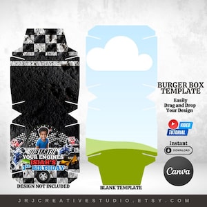 Custom Burger Box Canva Template, Editable Party Favor Box, Instant Download, DIY Food Box, Donut Box Template, Kids Birthday Party Favors