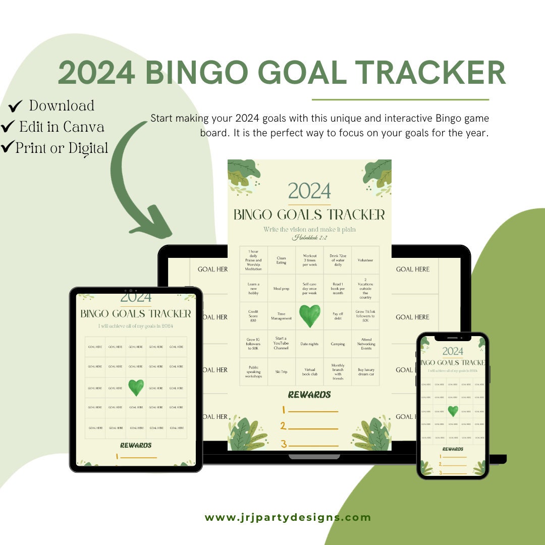 2024 Bingo Goal Tracker Instant Download Editable Custom Bingo Printable Bingo Bingo Digital