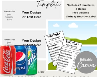 Soda Can Label Template, Editable Party Favor (Digital Download)