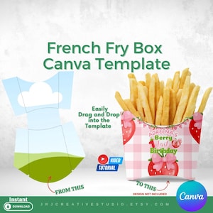 French Fry Box Template, Custom French Fries Box, French Fries Holder, Custom Food packaging, Box Template, Canva French Fry Box Template