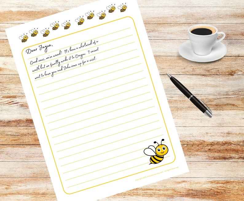 Bees PRINTABLE Stationary Set With Envelope Printable Stationary Paper ...