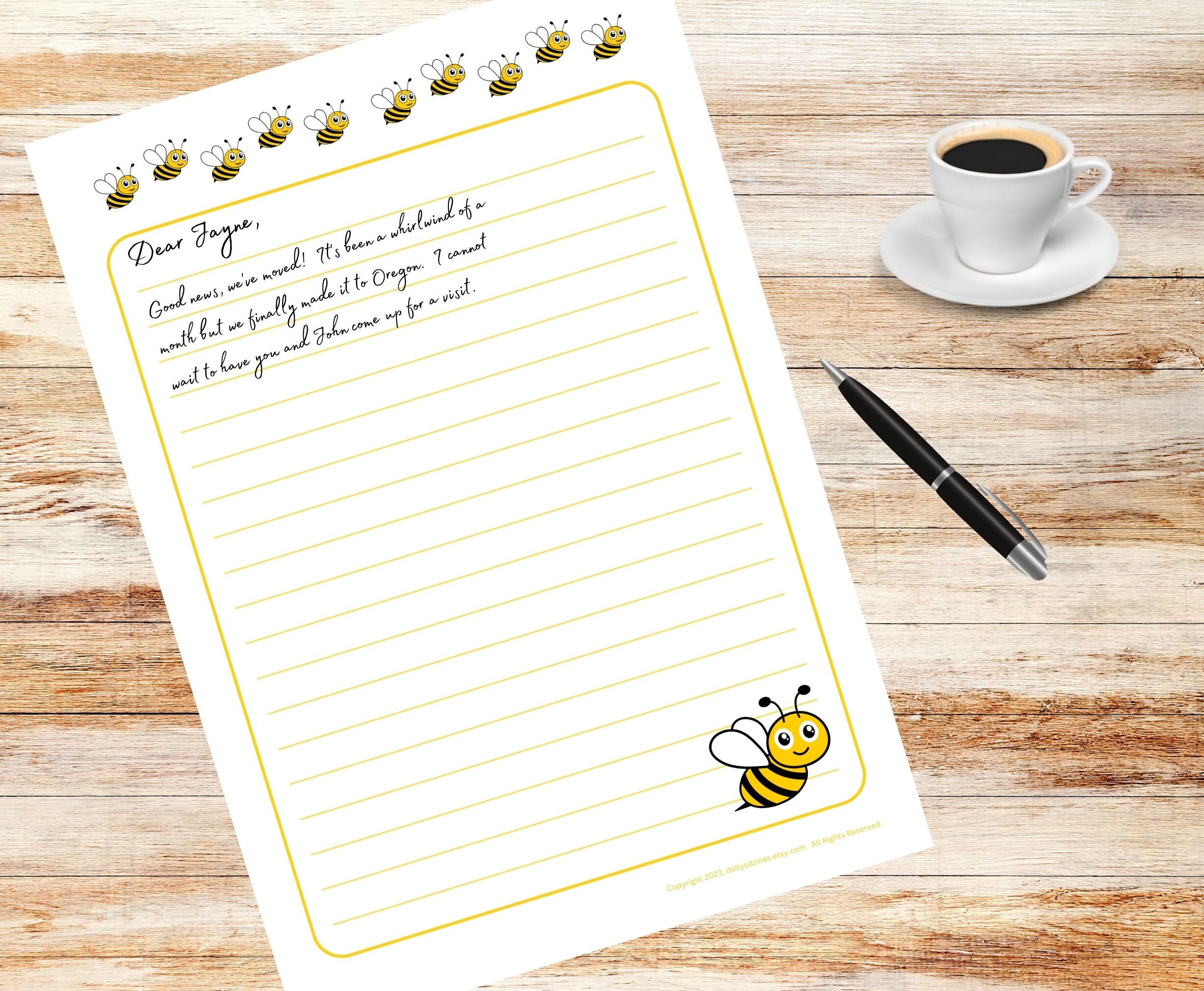 Bees PRINTABLE Stationary Set With Envelope Printable Stationary Paper ...