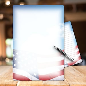 Patriotic Printable Stationary Set | Matching Envelope | Writing Paper | Lined | Unlined | American Flag | 4th of July | Military | PDF