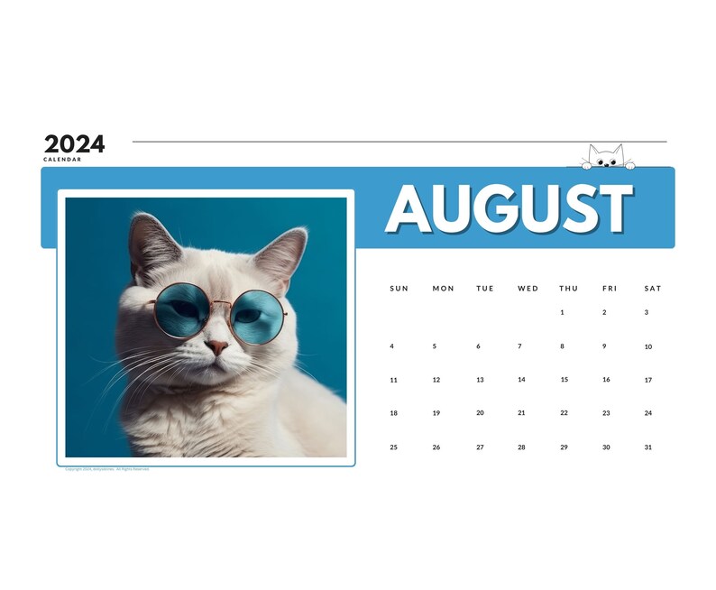 2024 Wall Calendar 2024 Cat Calendar 2024 Wall Calendar Printable 2024