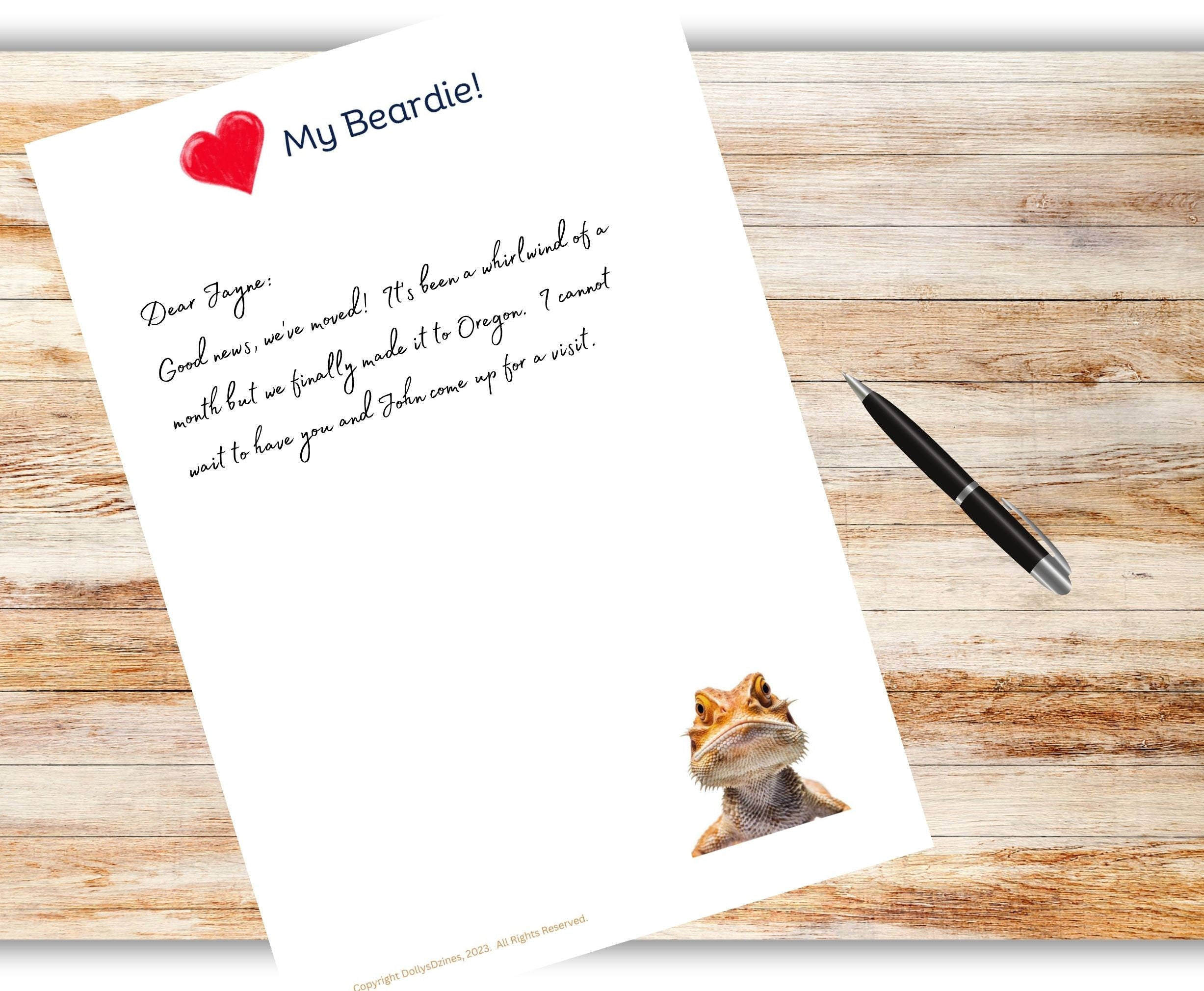 Bearded Dragon Printable Stationary Set With Envelope, Writing Paper ...