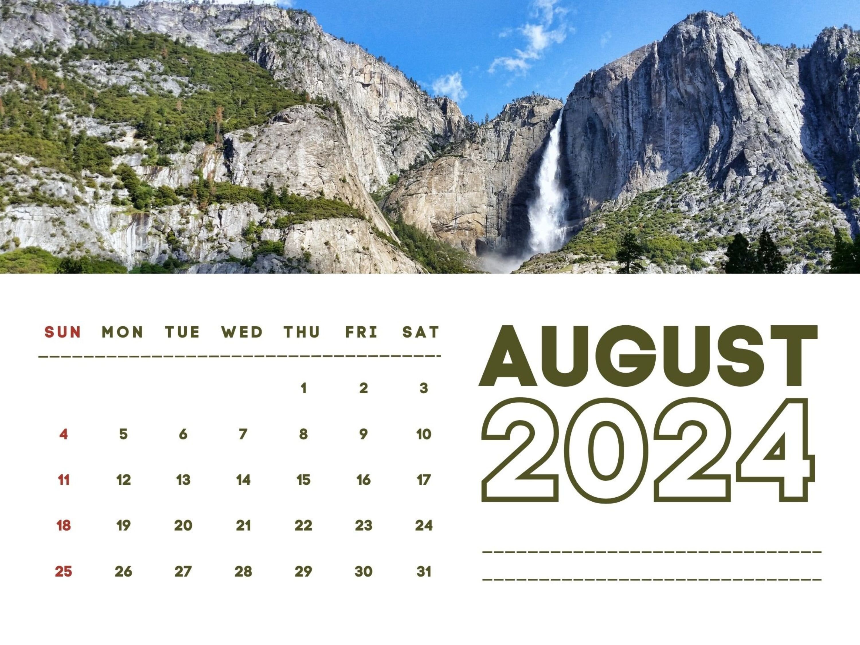 2024 Wall Calendar 2024 Yosemite Calendar 2024 Wall Calendar Printable