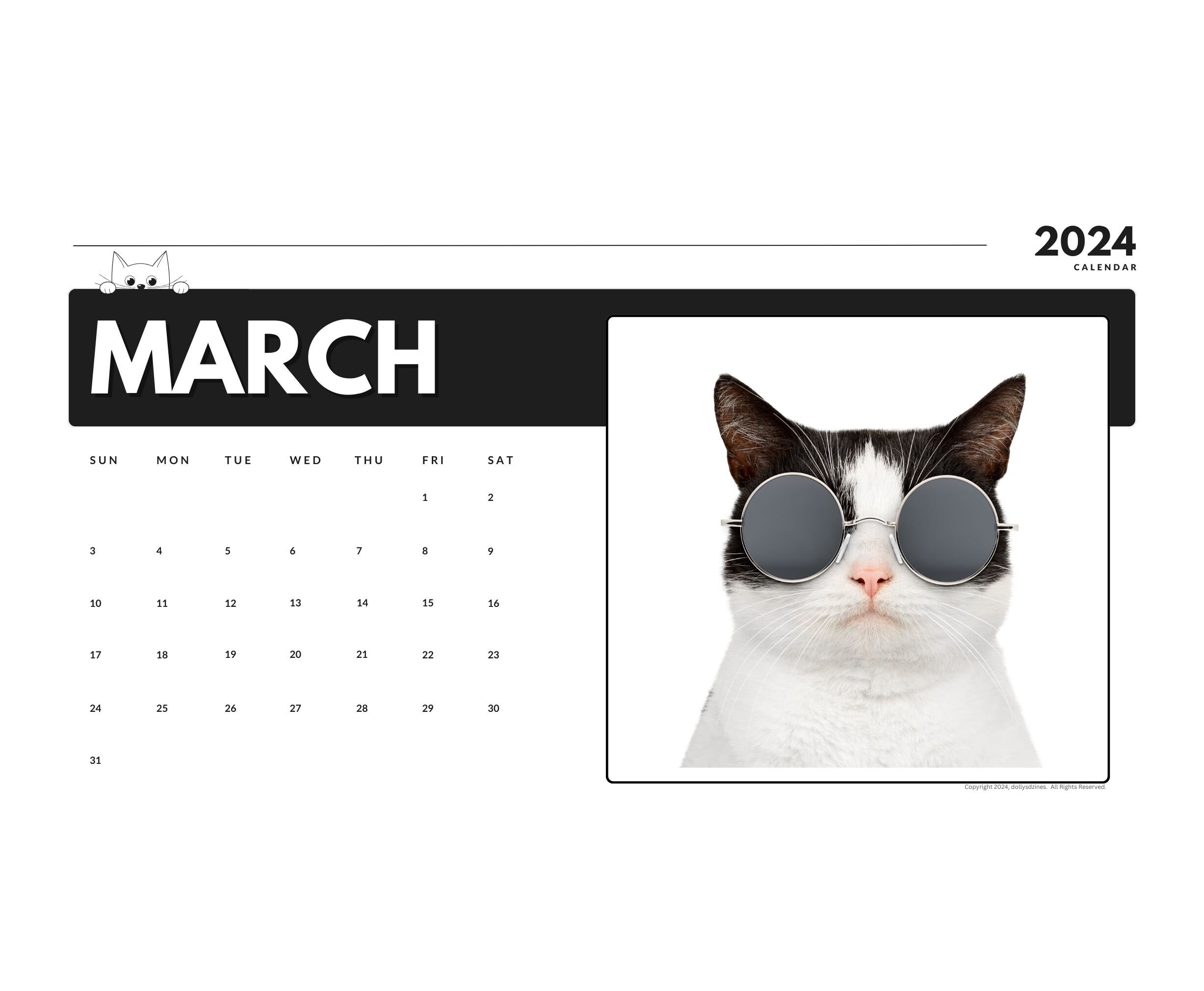 2024 Wall Calendar 2024 Cat Calendar 2024 Wall Calendar Printable 2024