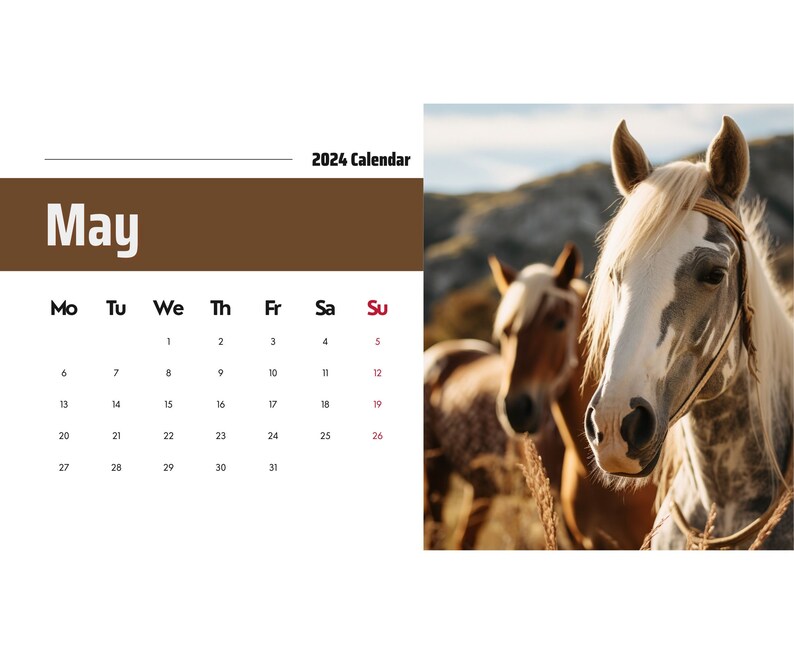 2024 Wall Calendar 2024 Horse Calendar 2024 Wall Calendar PRINTABLE