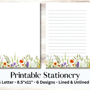 Conjunto de papelaria para impressão de flores silvestres com envelope, conjunto para escrever cartas, papelaria para impressão, carta dos EUA, pautada, sem pauta, flor, botânico