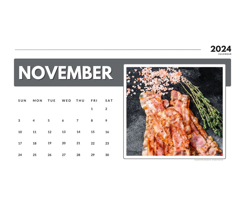 2024 Bacon Calendar Bacon Calendar 2024 Calendar Printable Etsy UK