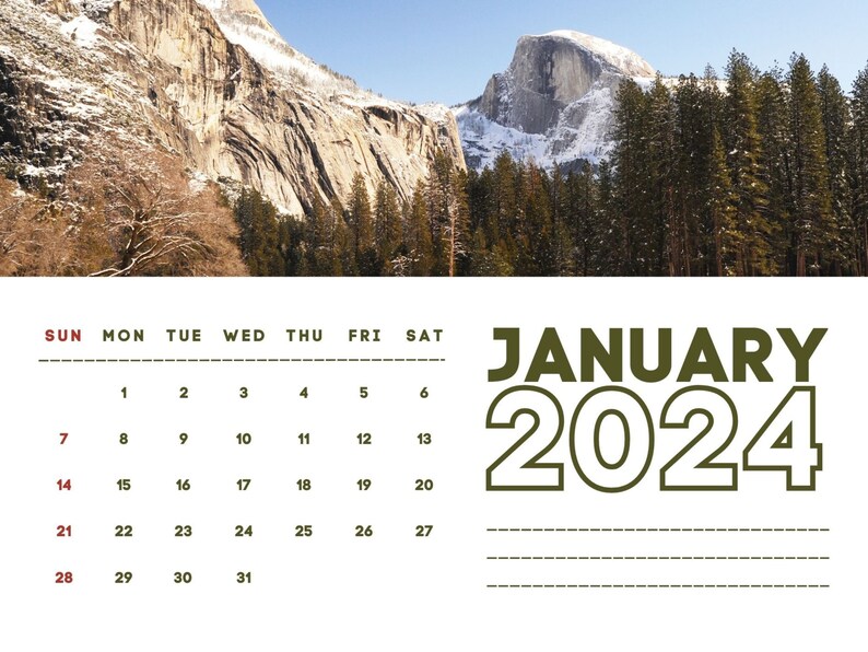 2025 Wall Calendar 2025 Yosemite Calendar 2025 Wall Calendar Printable