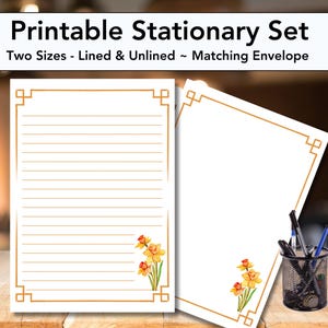 Papelería para imprimir Narciso, papel para escribir, papelería para cartas, notas, papelería para escribir, amigo por correspondencia, jardín botánico de flores de primavera