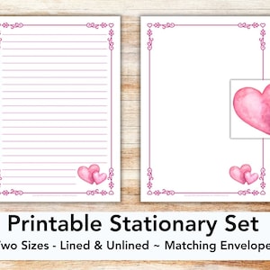 Heart stationary Valentine’s Day stationary printable stationary set with envelope stationery writing paper US letter paper heart Valentine