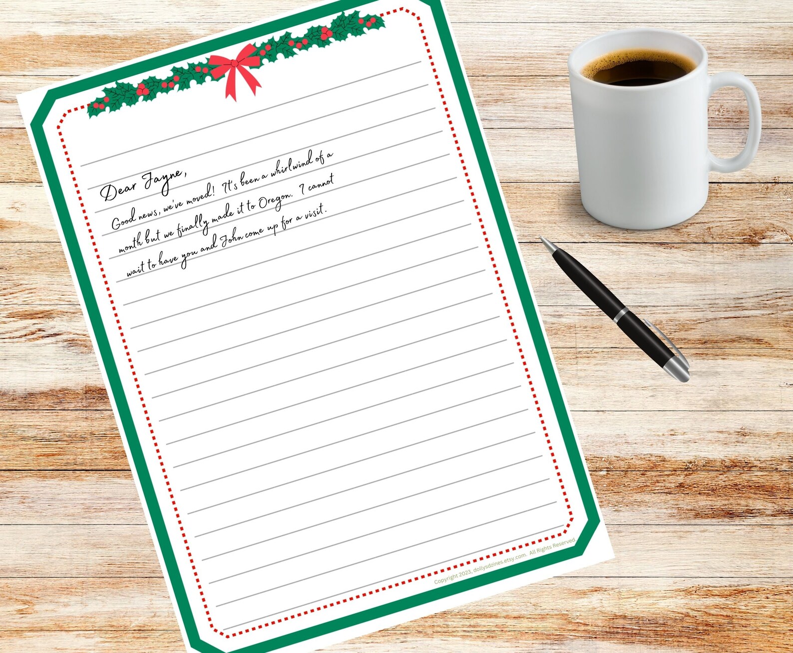 Holly Christmas Stationery, Printable Christmas Stationery, Christmas ...