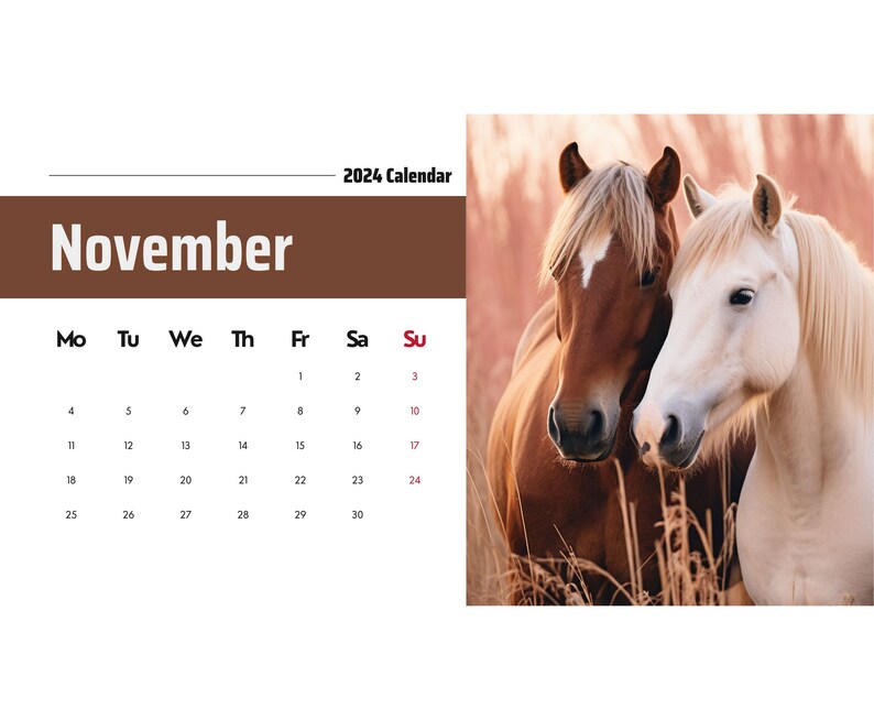 2024 Wall Calendar 2024 Horse Calendar 2024 Wall Calendar PRINTABLE
