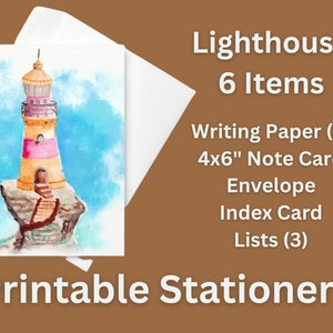 Lighthouse printable stationery with envelope, writing paper, note card, to do list, shopping list, envelope, lighthouse, coastal