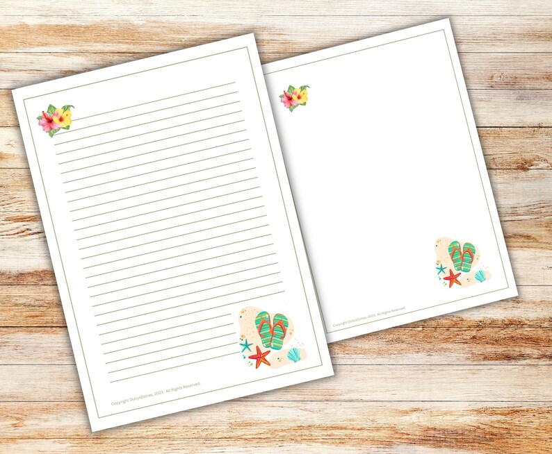 Beach Sandals Printable Stationary Set W Envelope, Writing Paper, US ...