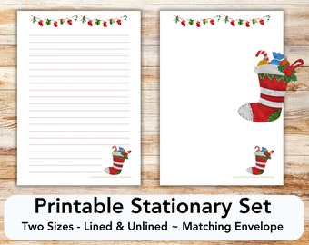 Christmas stocking stationery, printable Christmas stationery, Christmas stationary, Christmas letter paper, Christmas, Santa Claus