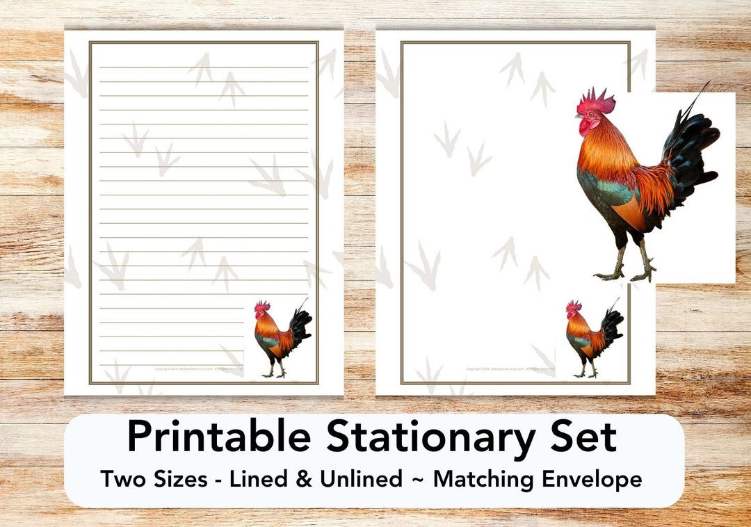 Rooster Printable Stationary Set With Envelope Writing Paper US Letter ...