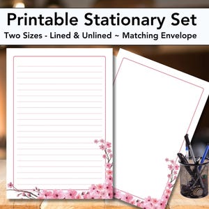 Cherry blossom PRINTABLE stationary set with envelope printable stationary paper stationery writing paper letter paper cherry tree flowers