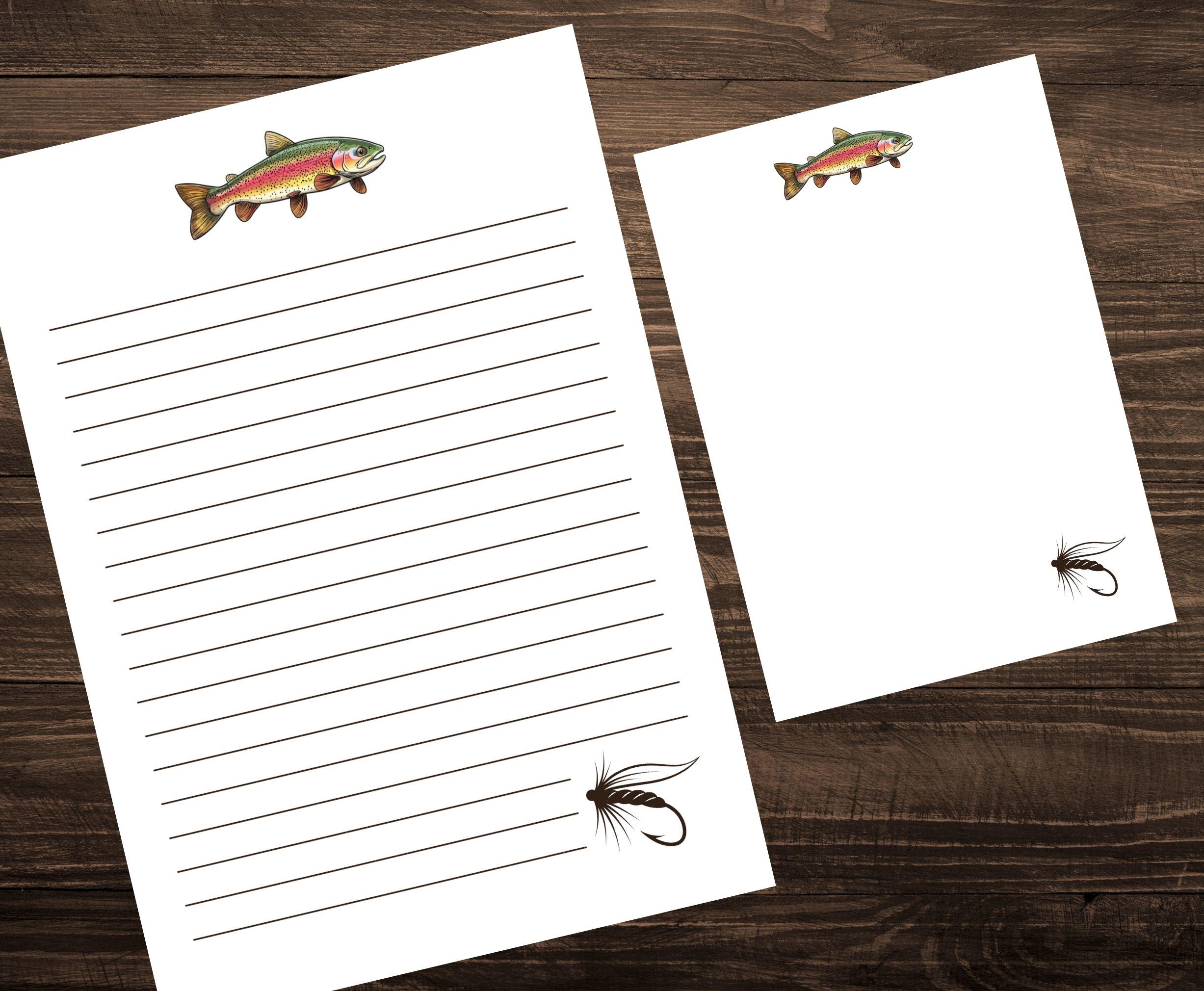 Fish Line Paper Rainbow Trout Stationery Set, Fishing Letter Paper, Lined, Unlined ...
